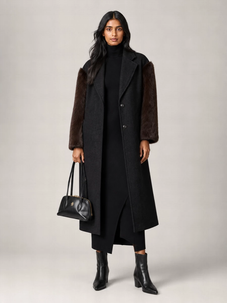 Alysi Faux Fur Panelled Fitted Jacket