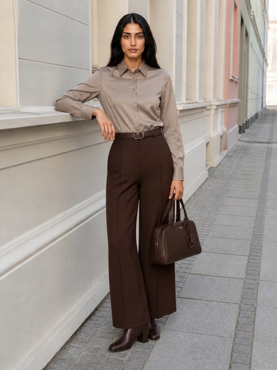 Max mara trousers taupe shirt prada bag