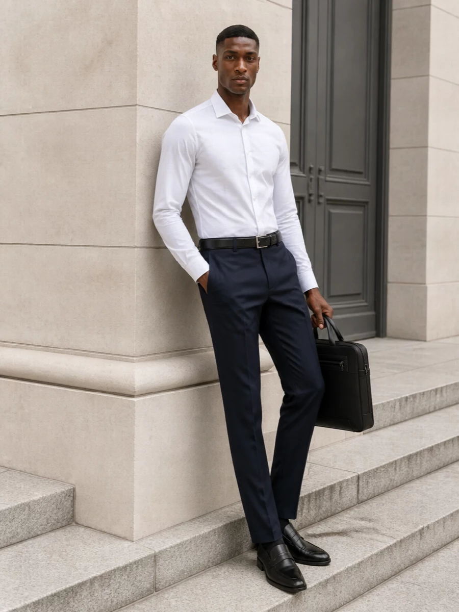 Paul smith white shirt navy trousers loafers