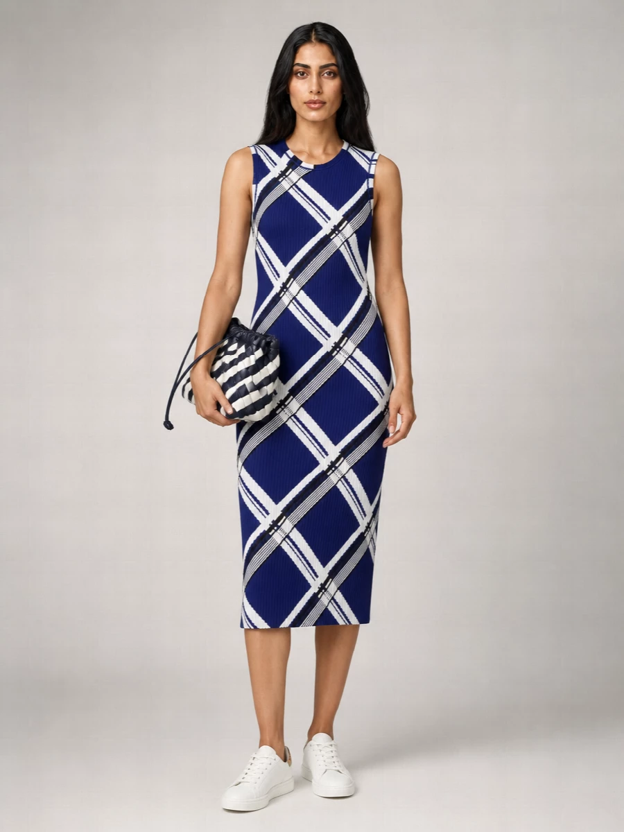 Burberry Silk Check Sleeveless Midi Dress