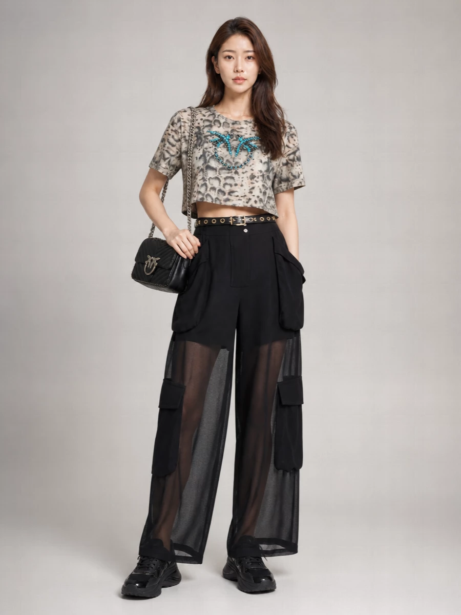 Pinko Snake Print Cropped Embellished T-Shirt