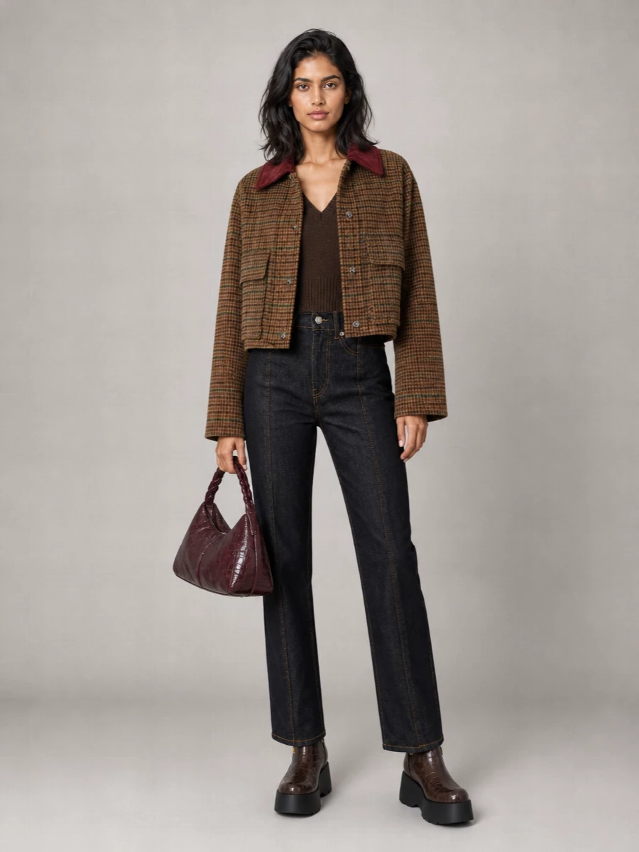 Ganni checked twill single breasted jacket