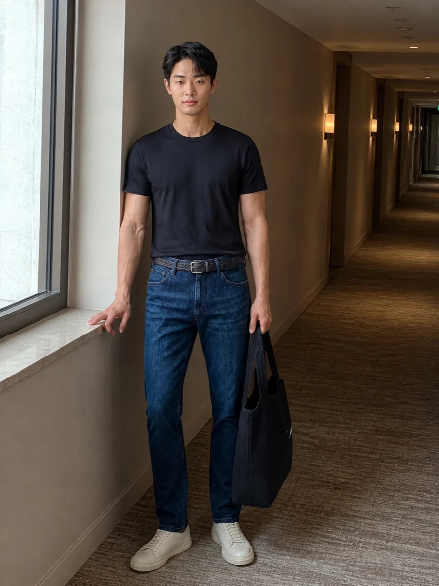 Closed navy tee pt torino jeans arigato sneakers