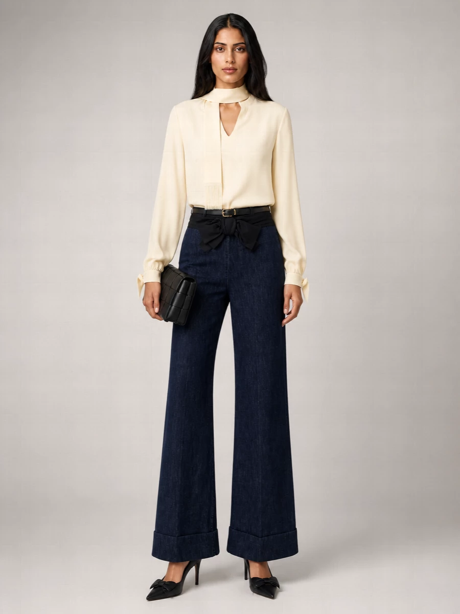 Valentino Garavani Denim wide-leg trousers | The Fashion Square