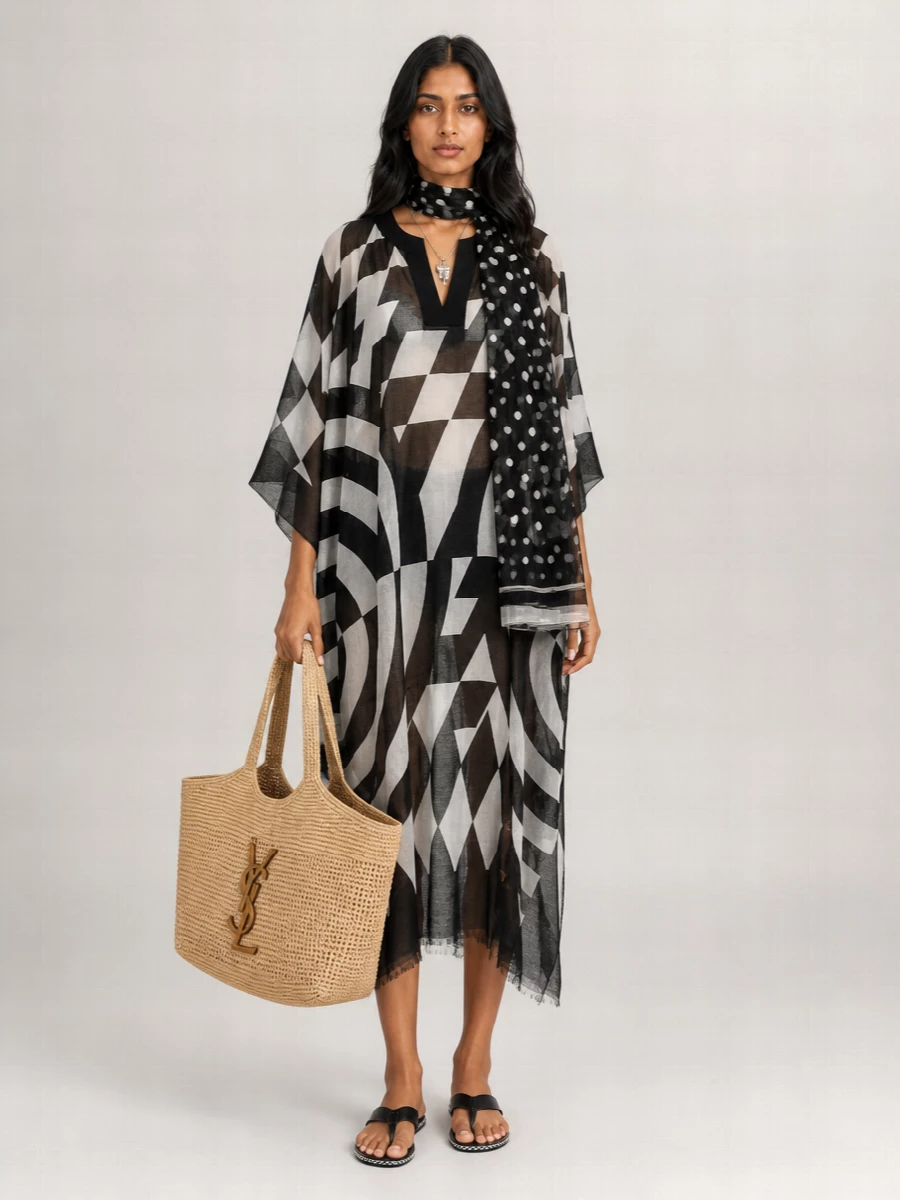Dries Van Noten Cotton Printed V-Neck Kaftan