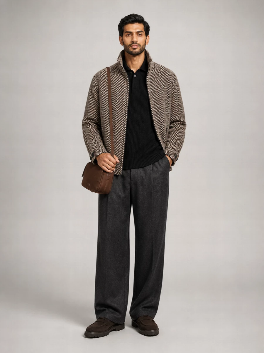 Emporio Armani Chevron Wool Blend Padded Jacket