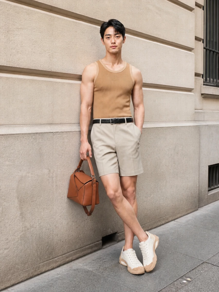 Quiet luxury summer tank tailored shorts outfit