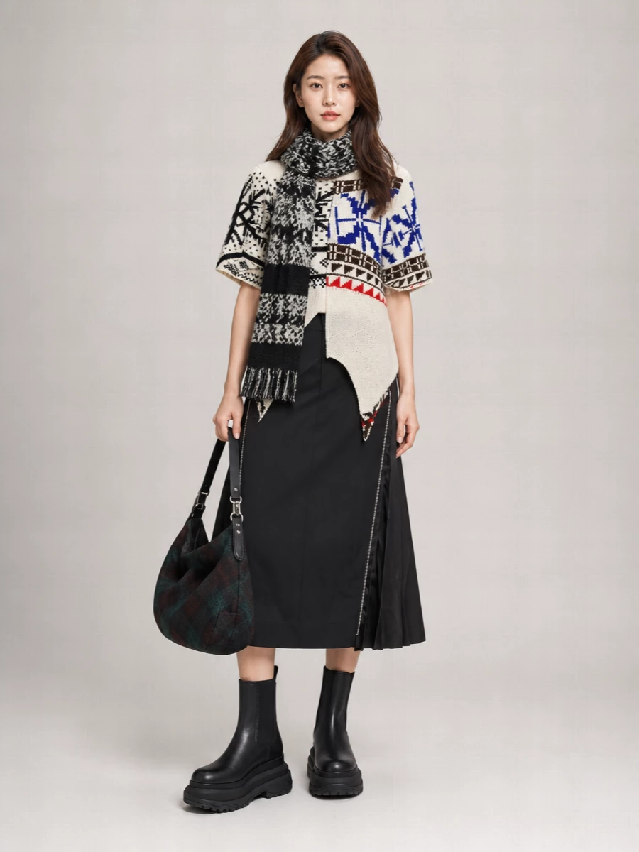 Sacai Knitwear With Geometric Pattern And Crew Neck