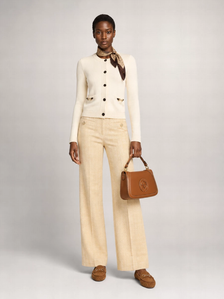 Gucci Cashmere Wool Ribbed Crew Neck Cardigan