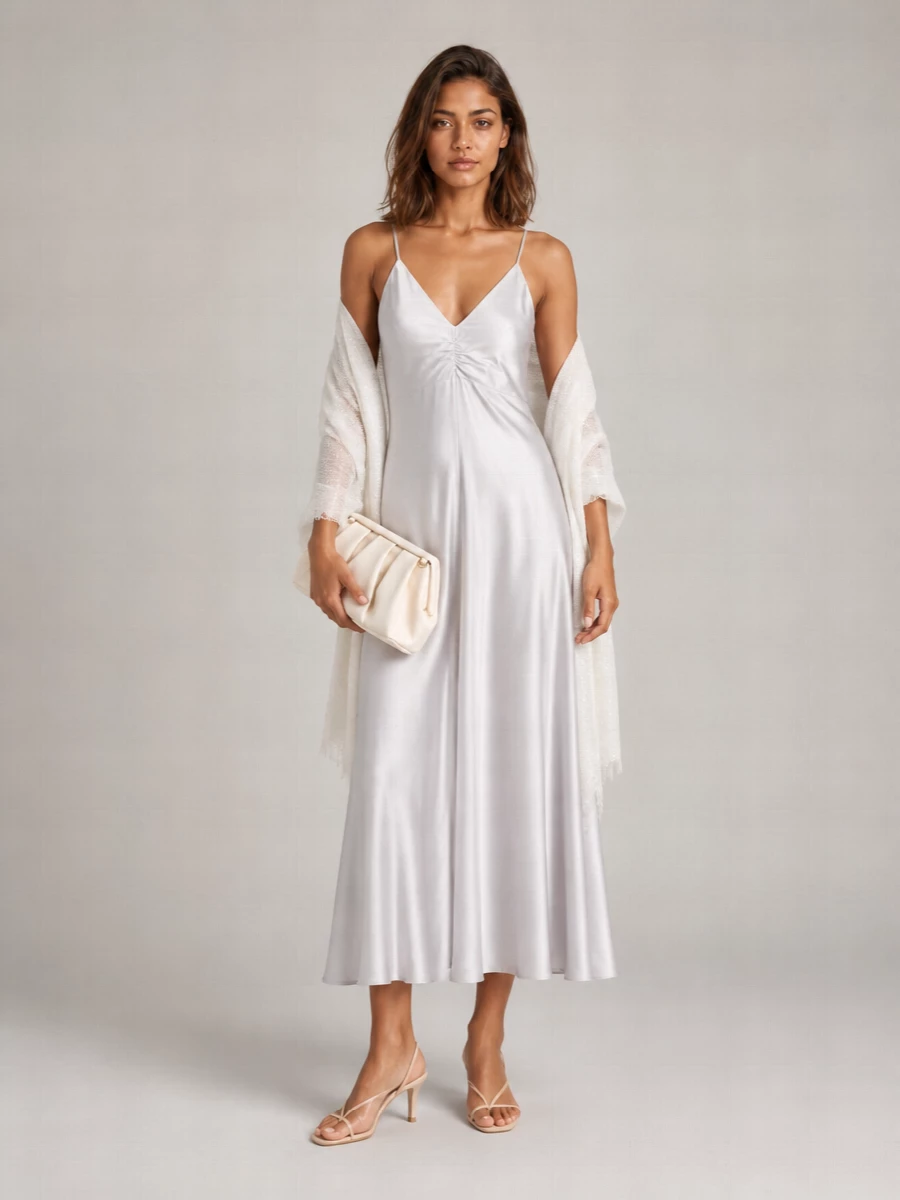 Forte Forte Silk Plunging Neckline Gathered Midi Slip Dress