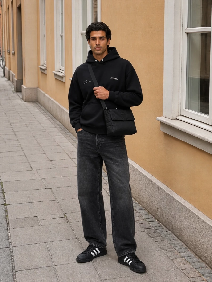 Represent hoodie black jeans adidas sneakers