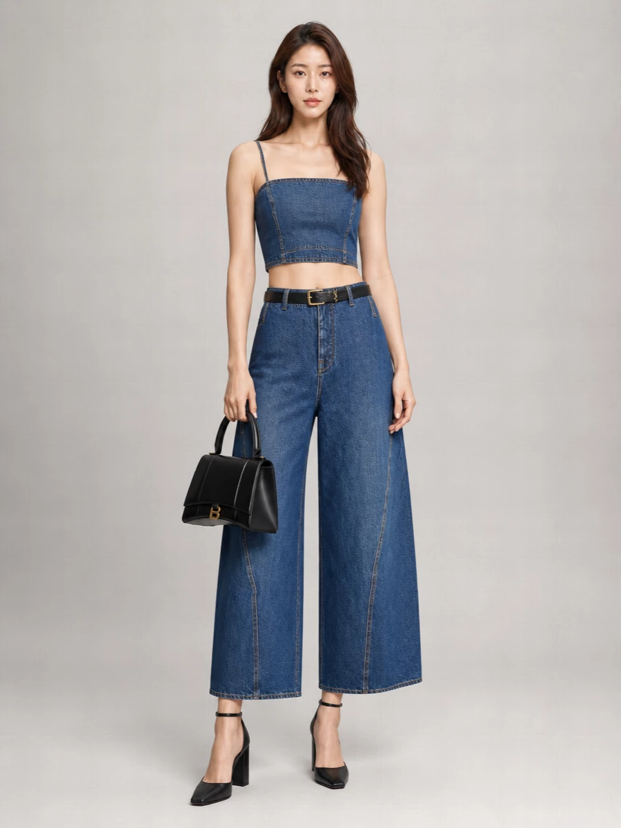 Alaïa Denim Cropped Bustier Top