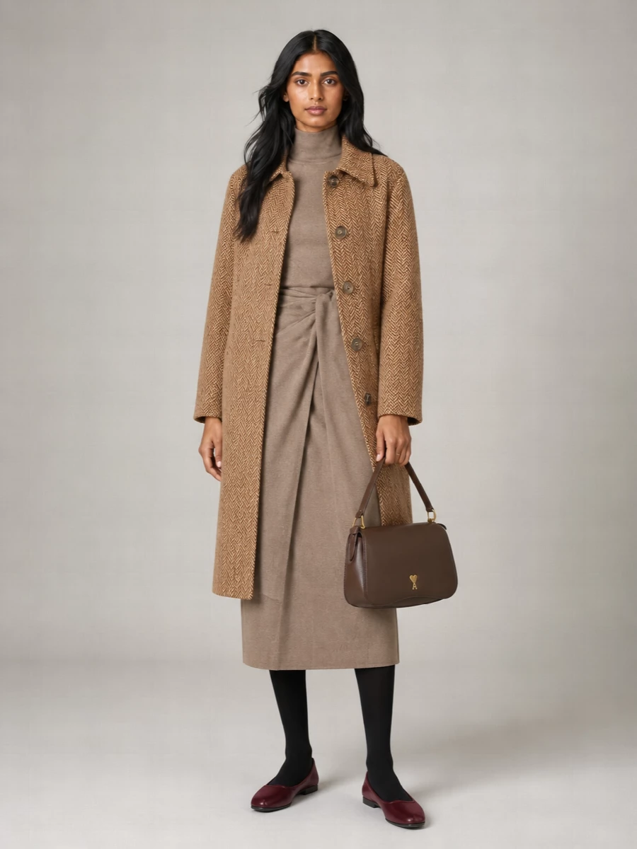 Ami Paris Virgin Wool Chevron Single Breasted Coat