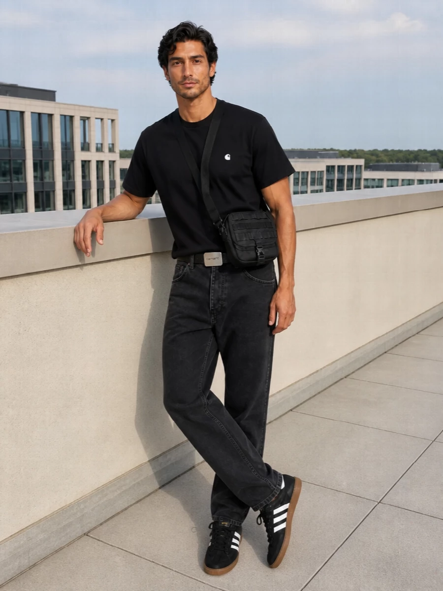Carhartt wip black tee washed black jeans outfit