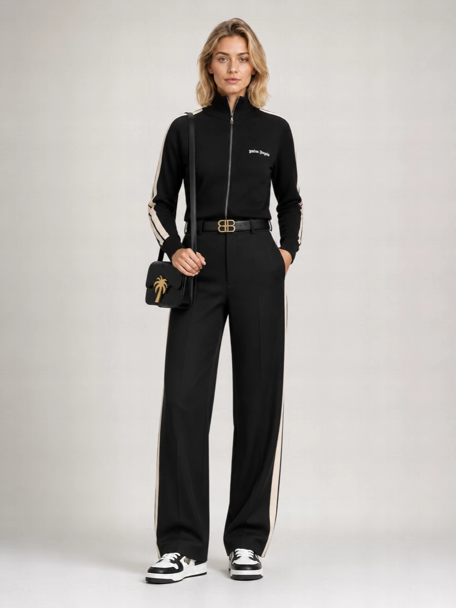 Palm Angels Wool Blend Mid-Rise Straight-Leg Trousers