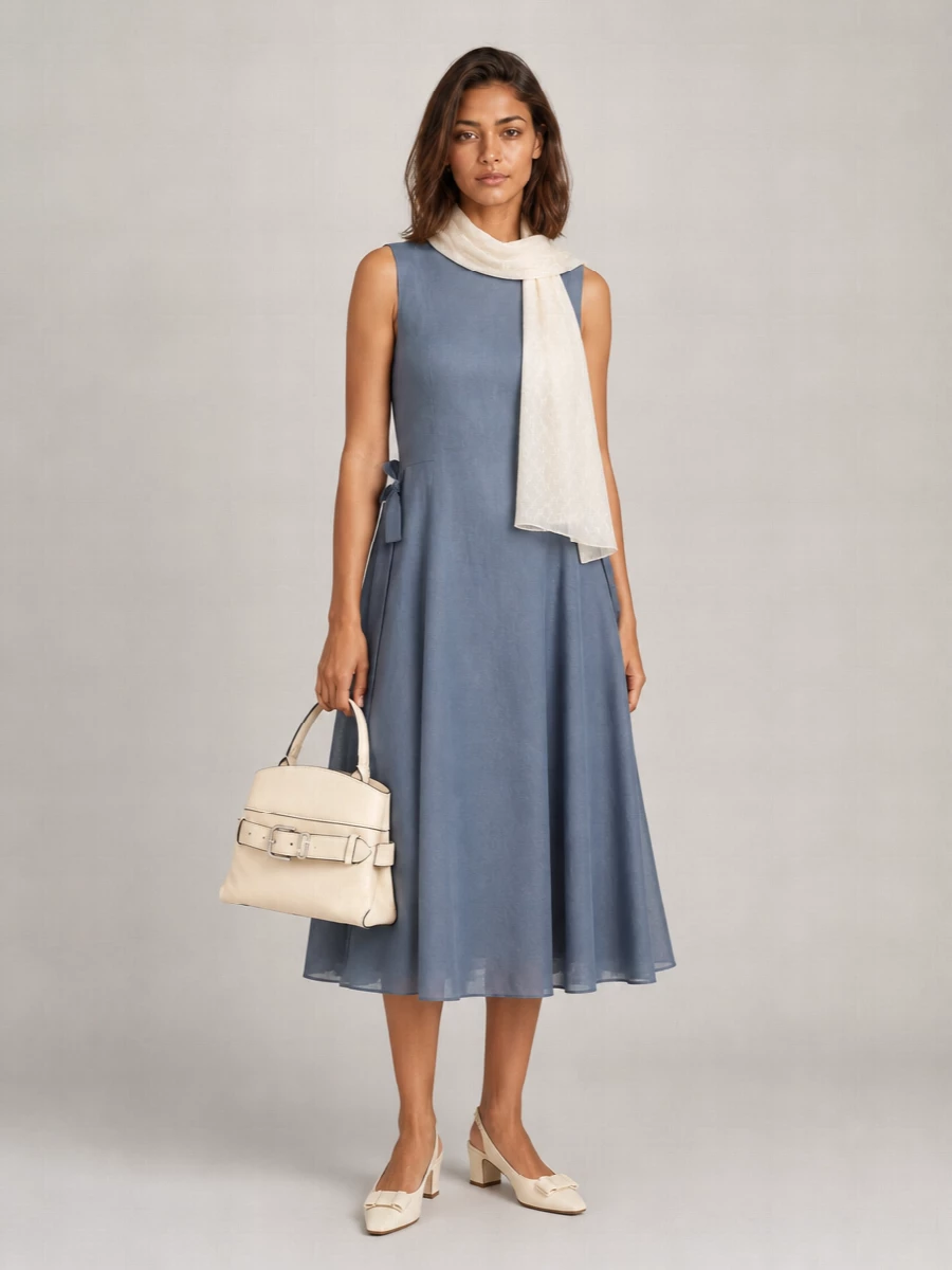 S Max Mara Ramie Sleeveless Round-Neck Midi Dress