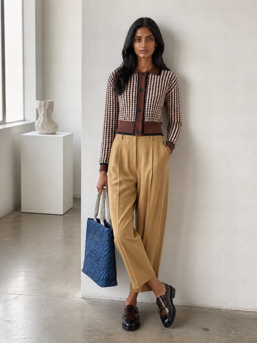 Marni cardigan camel trousers loafer mules