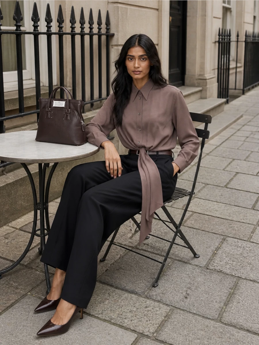 Mm6 shirt black wide leg trousers pumps