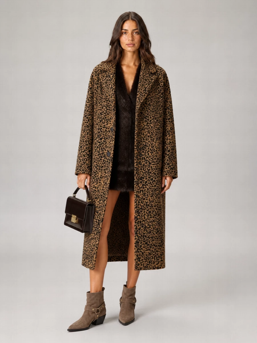 Golden Goose Wool Jacquard Leopard Single Breasted Cocoon Coat