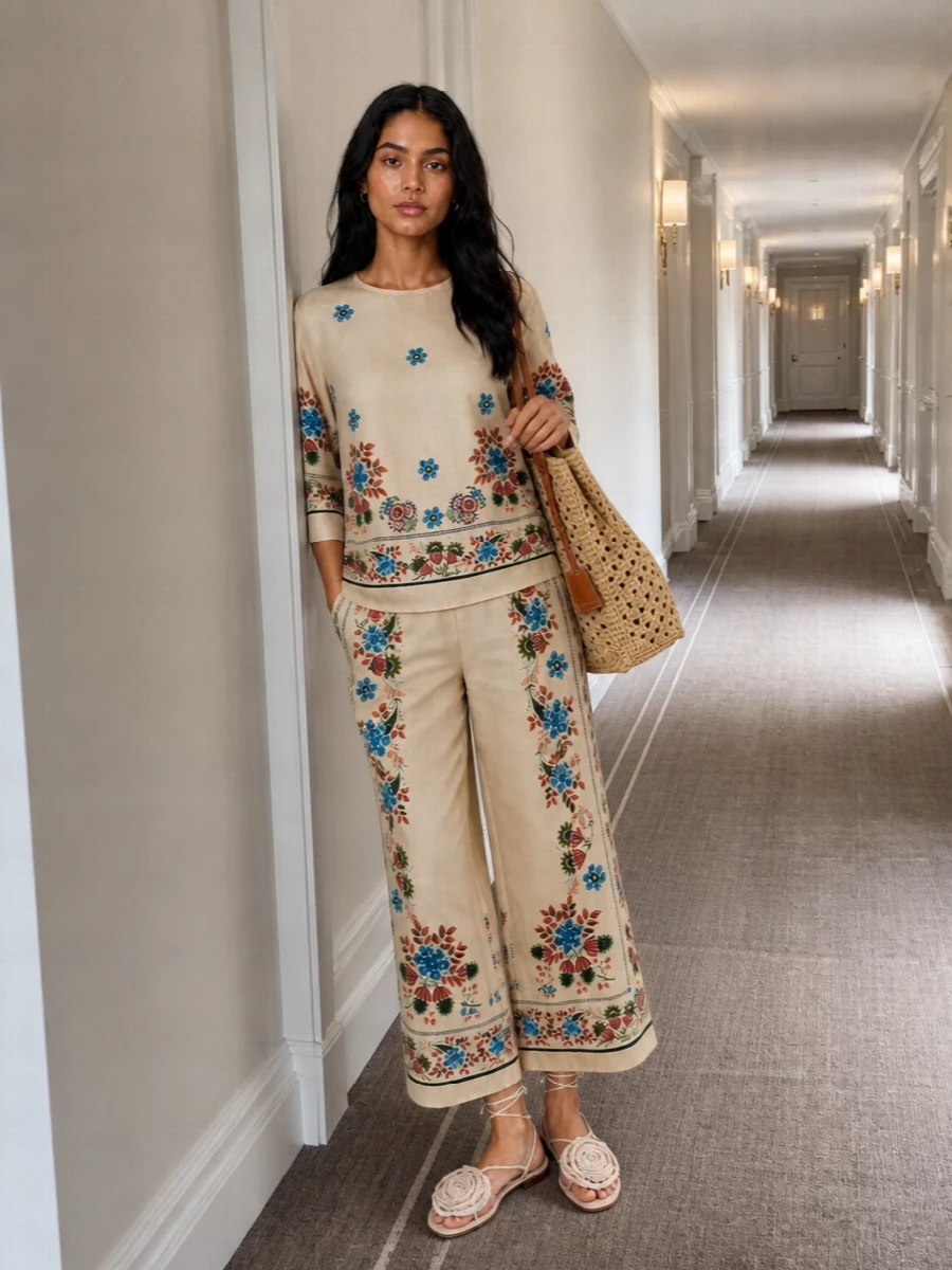 Weekend max mara floral blouse wide leg outfit