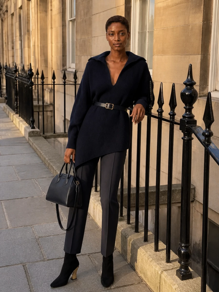 Givenchy navy asymmetric knit tailored trousers