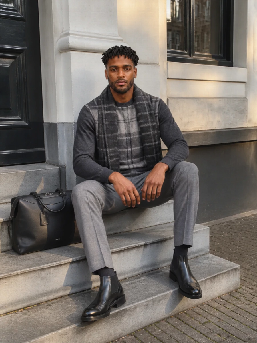 Barbour paul smith mens grey check knit outfit