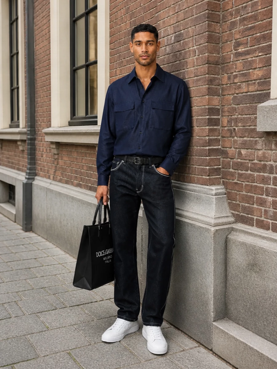 Dolce gabbana dark denim navy shirt outfit