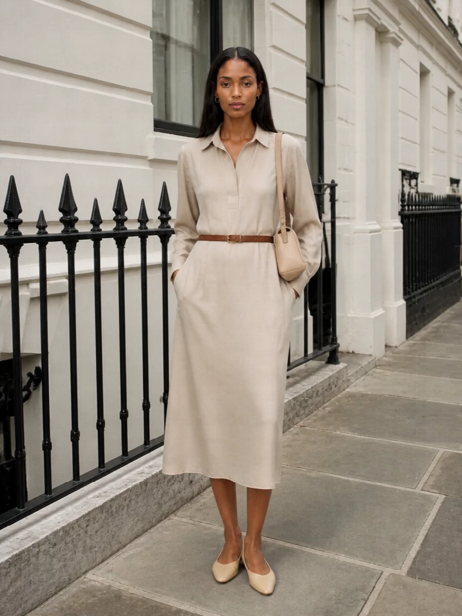 Max mara beige shirt dress loewe flats