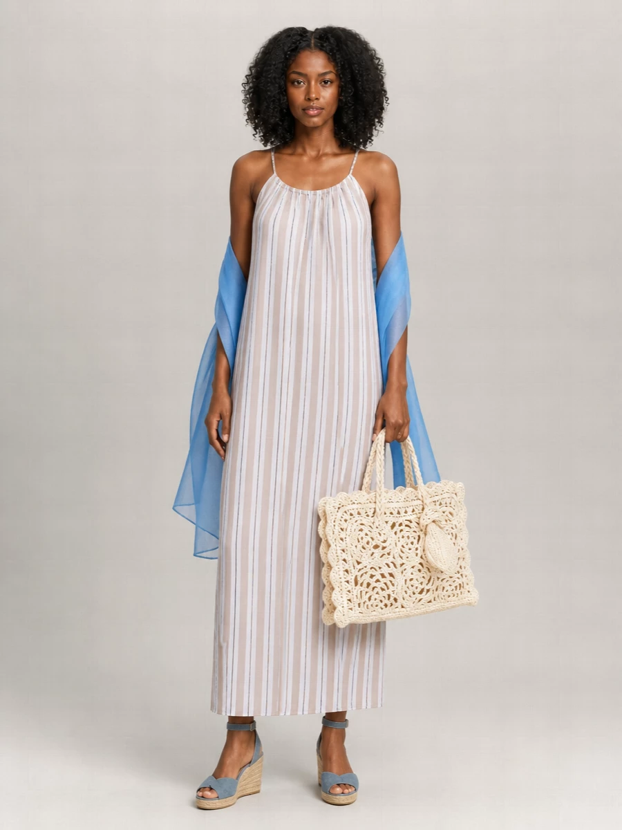 Semicouture Striped Linen Midi Dress