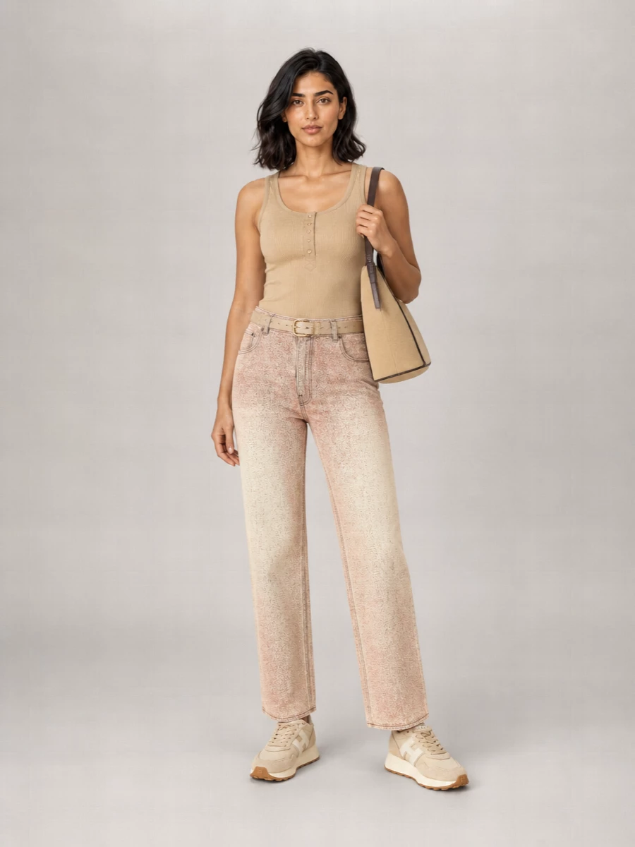 Haikure Glitter Denim Low-Rise Wide-Leg Jeans