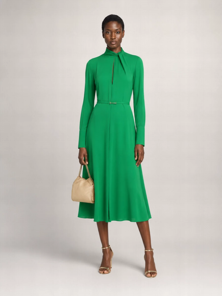 Tom Ford Silk Draped Cutout Long-Sleeve Belted Midi Dress