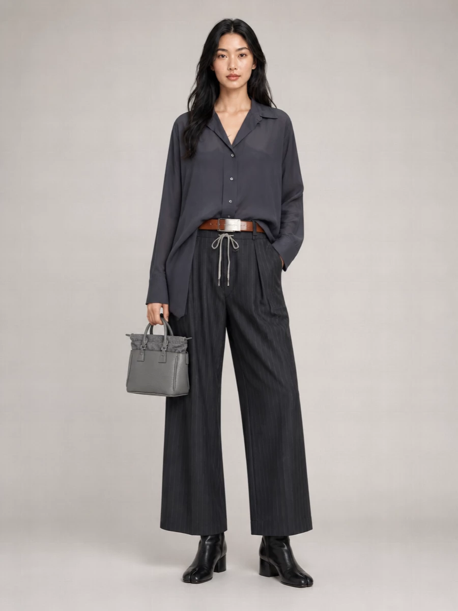 Maison Margiela Embroidered Wool Wide-Leg Trousers