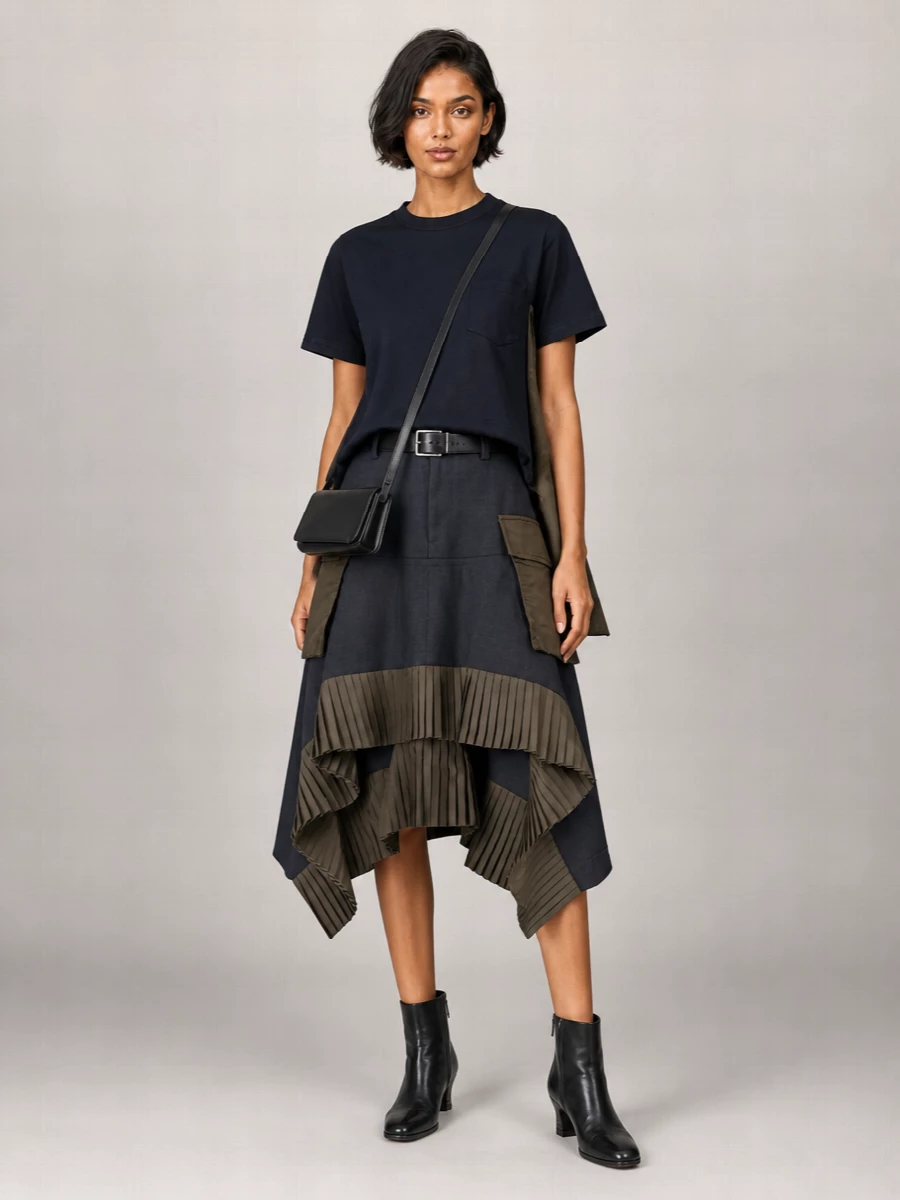 Sacai Midi Asymmetric Skirt