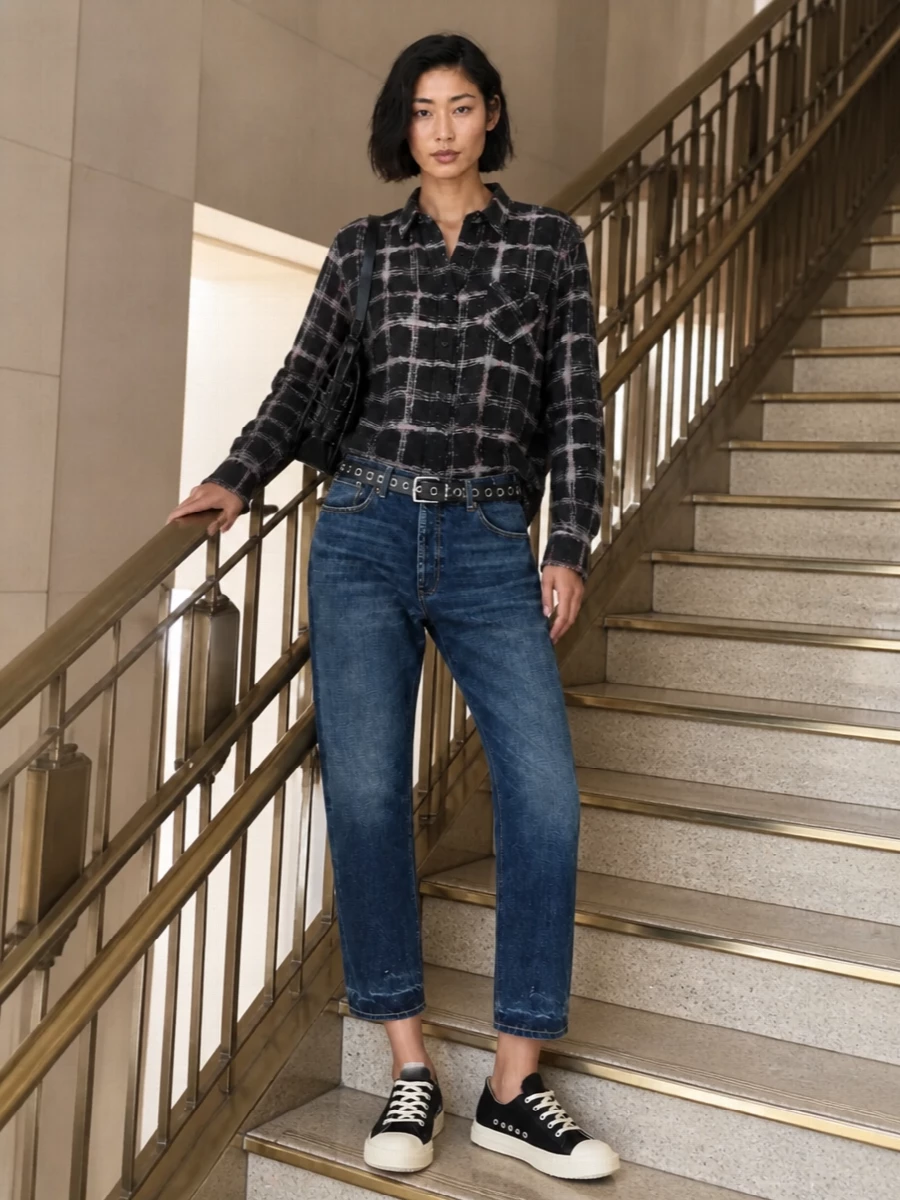 R13 jeans checked shirt acne black shoulder bag