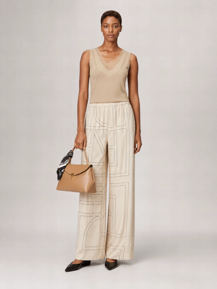 Totême Silk Monogram-Print Wide-Leg Trousers