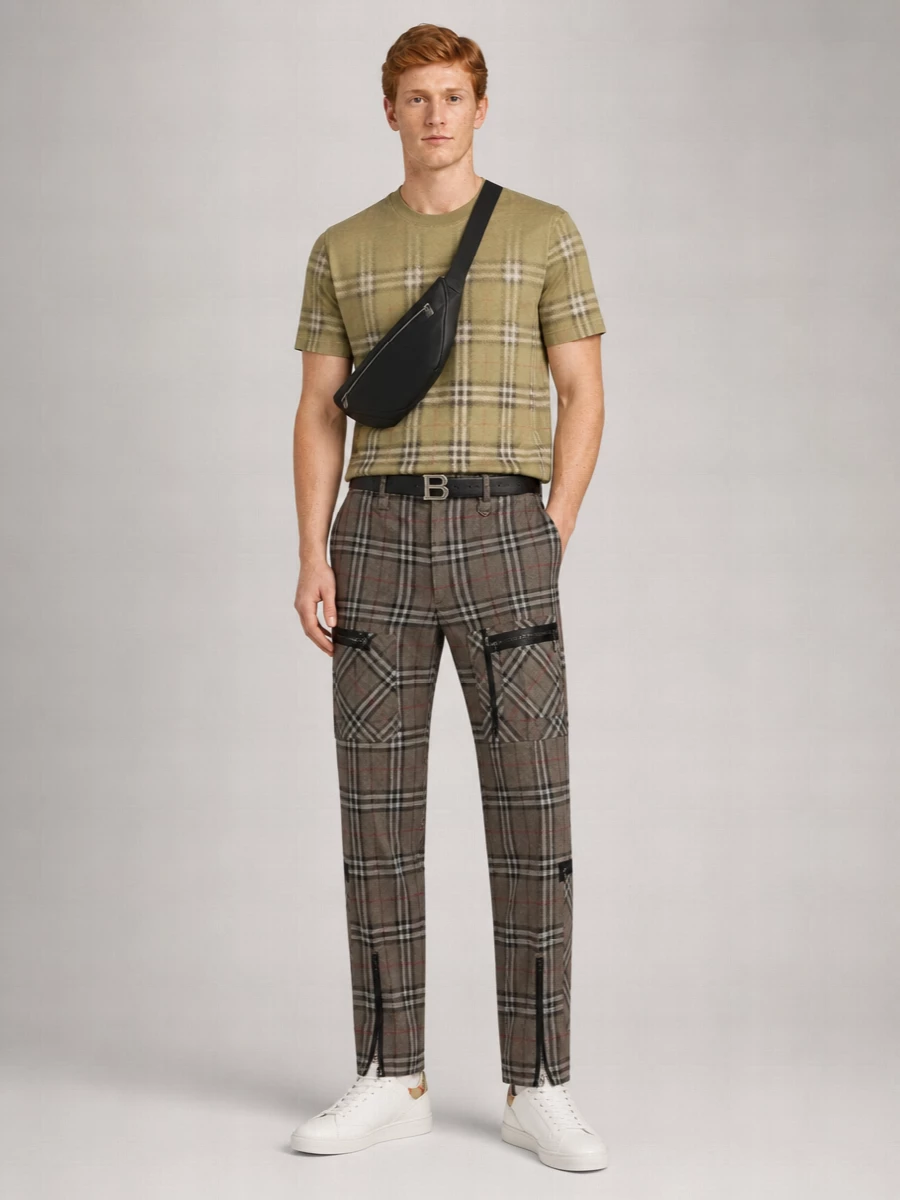 Burberry Checked Silk-Blend Straight-Leg Cargo Trousers