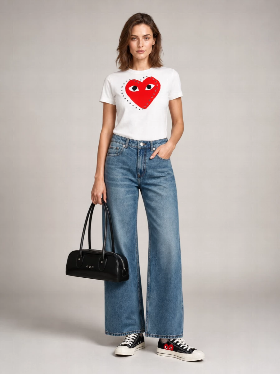 Comme Des Garçons Play Studded Heart Cotton T-Shirt