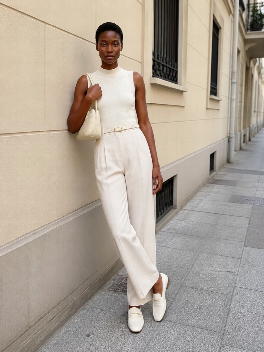 Loulou studio ivory wide leg trousers outfit