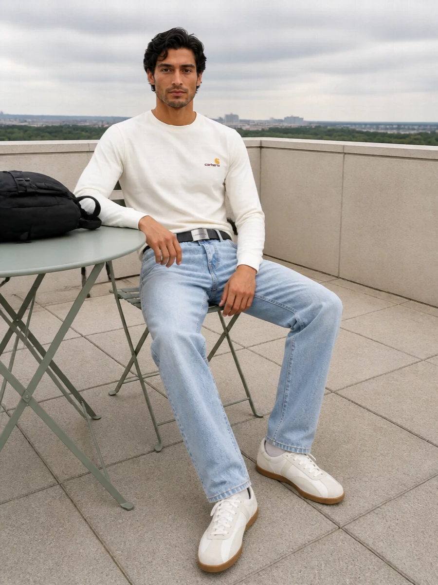 Carhartt tee light wash jeans trainers