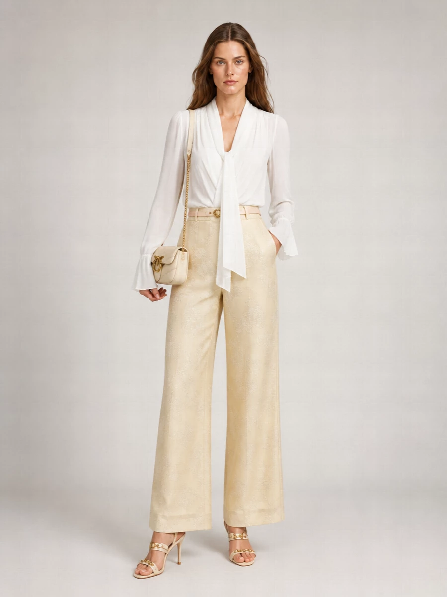 Pinko Linen Ivy Mid-Rise Wide-Leg Trousers