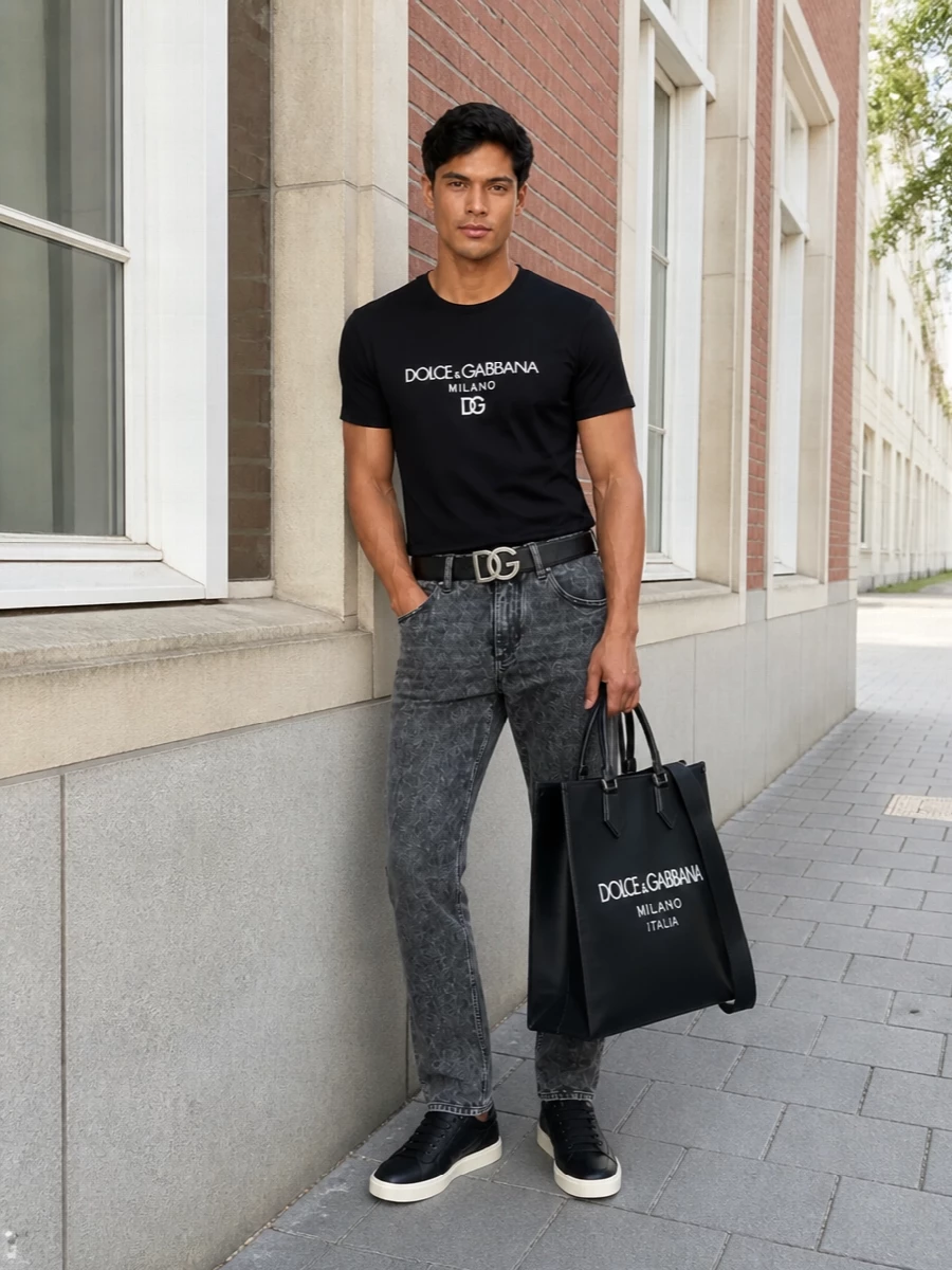 Dolce gabbana black logo tshirt with jeans sneakers