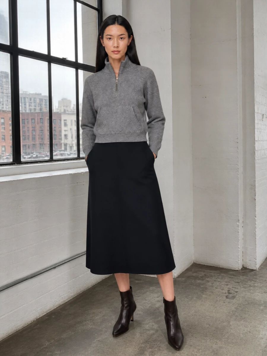 Victoria beckham grey jacket black midi dress
