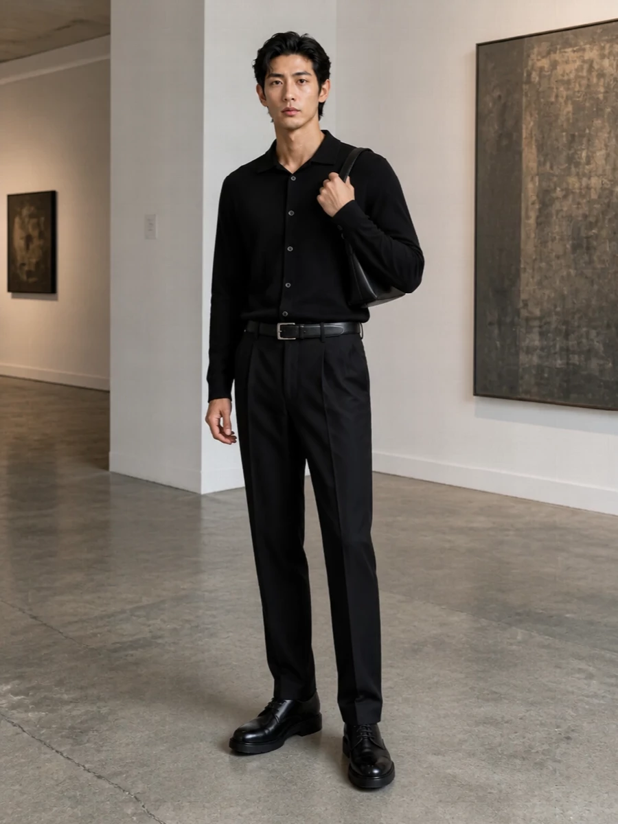 Dunst black shirt tailored trousers tods derby