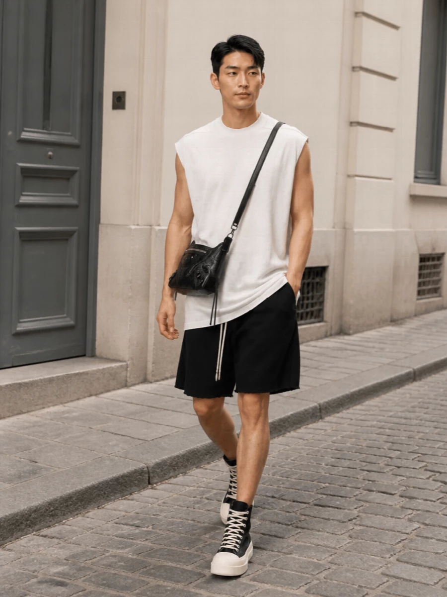 Rick owens drkshdw tank drop crotch shorts outfit