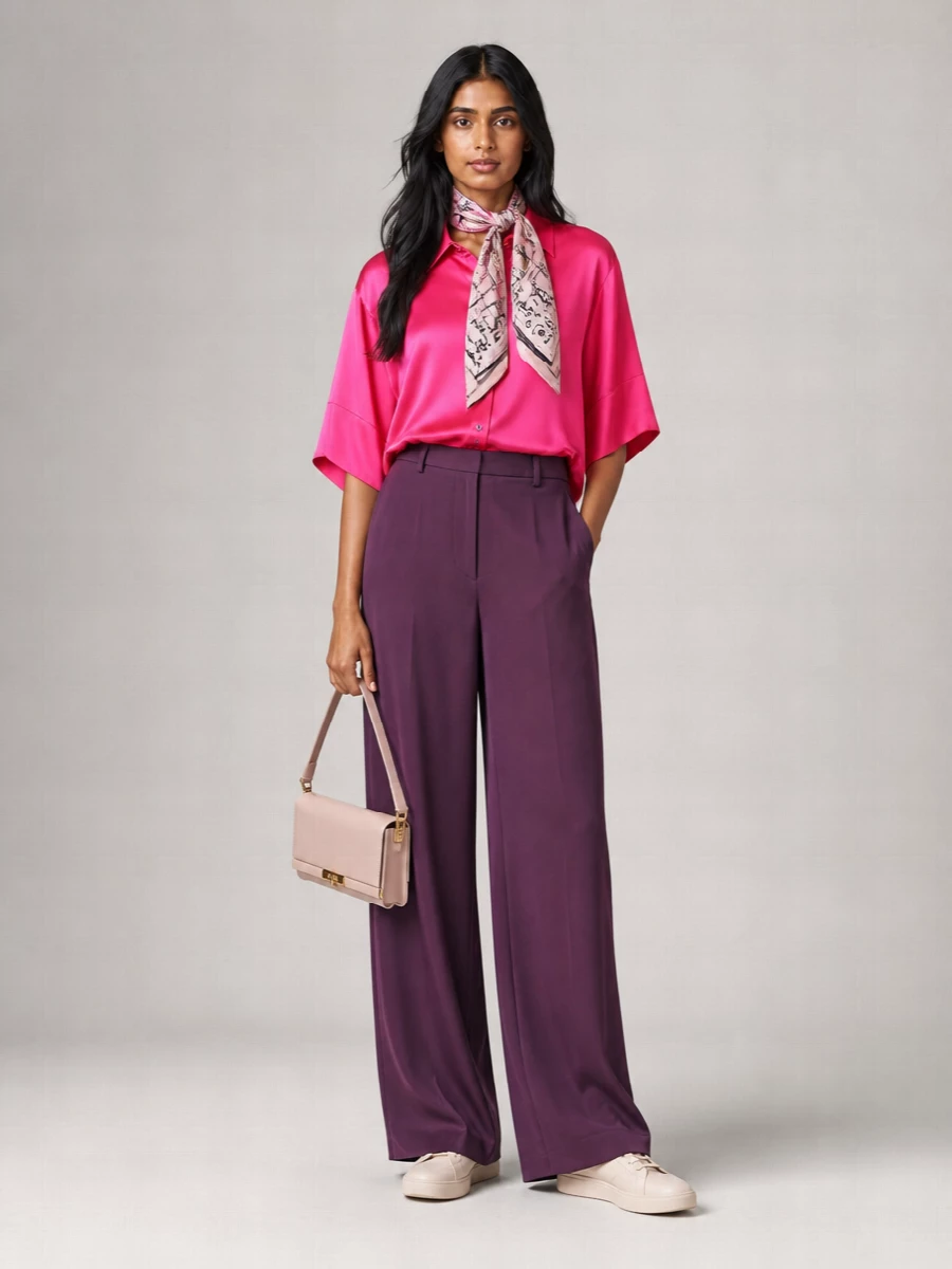 Dries Van Noten Silk Satin Three Quarter Sleeve Shirt