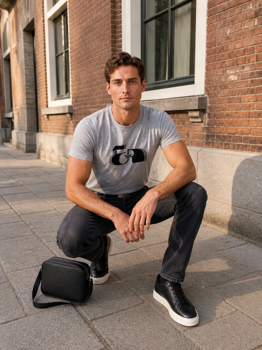 Emporio armani grey logo tee black jeans outfit