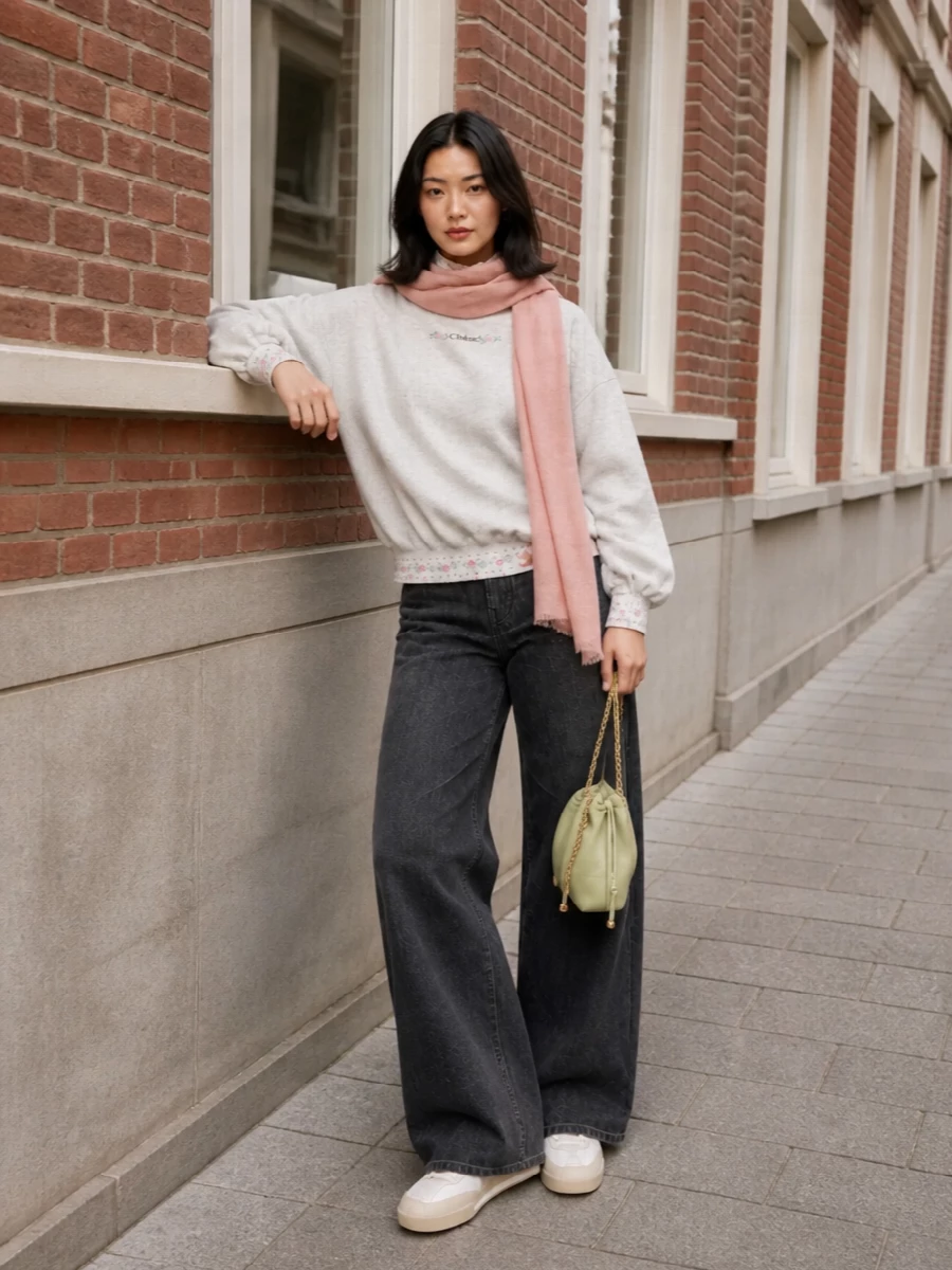 Chloe sweatshirt wide leg jeans sneakers
