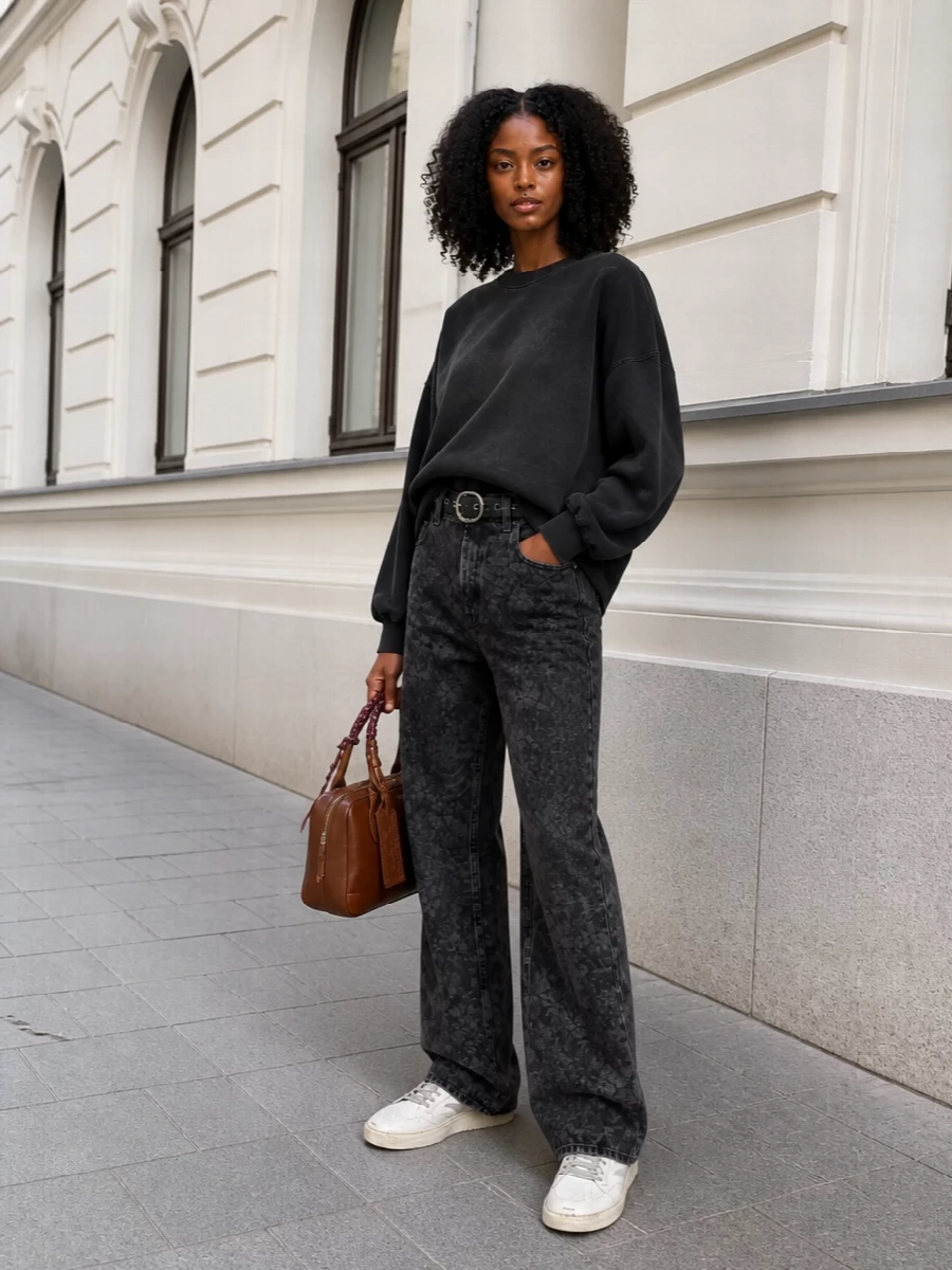 Golden goose charcoal wide leg jeans sweatshirt