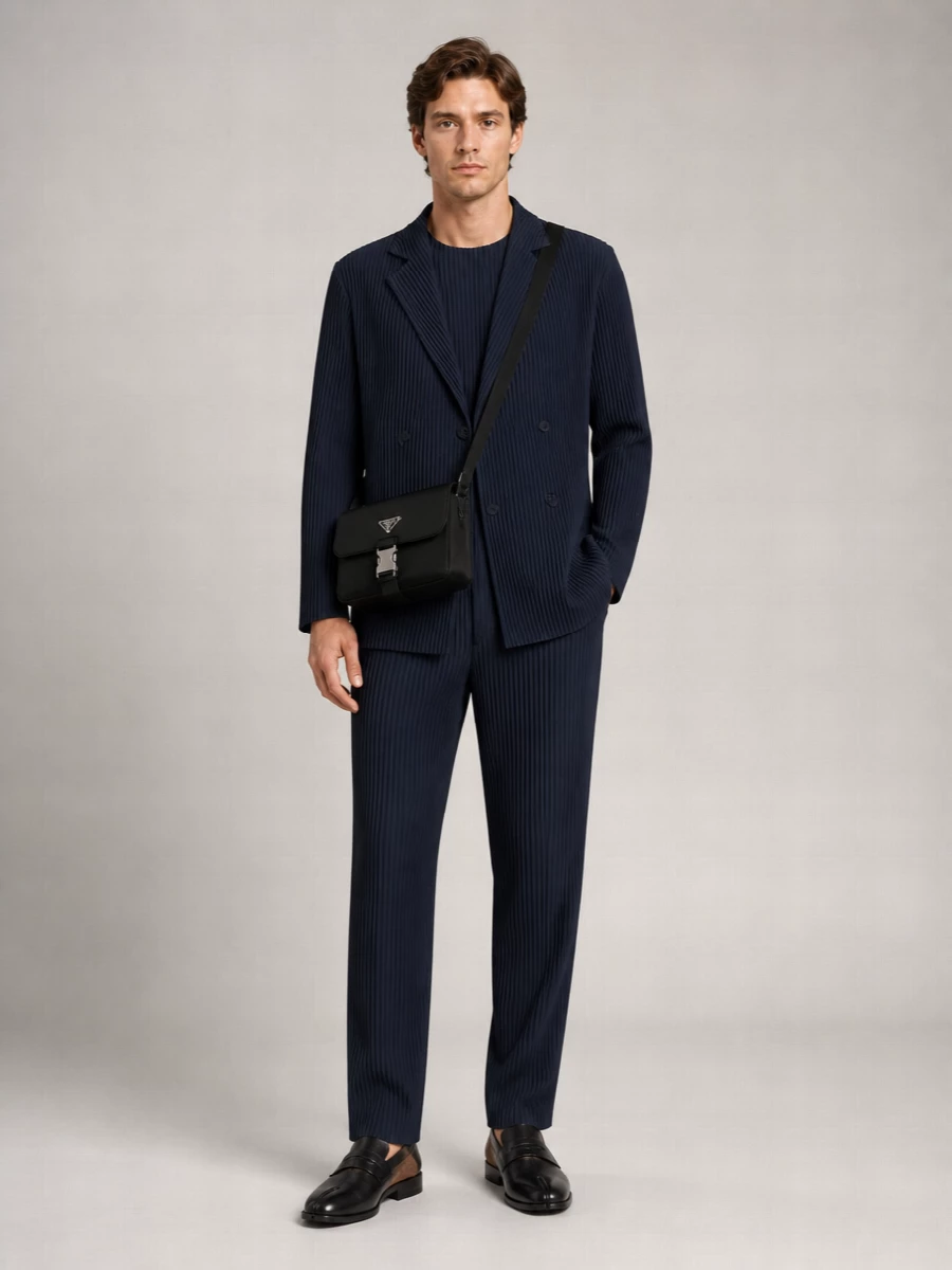 Homme Plisse Issey Miyake Pleated Double-Breasted Blazer