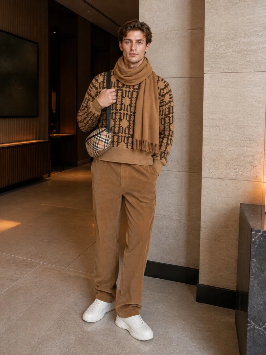 Palm angels camel sweater corduroy trousers outfit